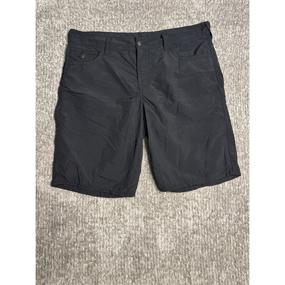 True Religion Ricky Relaxed Straight Shorts Raw Hem Black Size 36